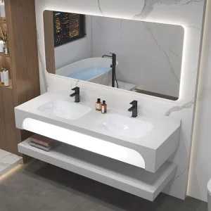 Factory Luxury Hotel Wall Mount Floating Cabinet Slate Rock Basin Bathroom Sinks Vanity