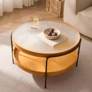Factory Modern Rustic Solid Wood Coffee Tables with Metal Legs