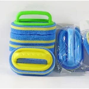 Factory Multi-function Kitchen Cleaning Brush with Handle Polyester Mesh Handle Dish Washing Sponge Cleaning Brush