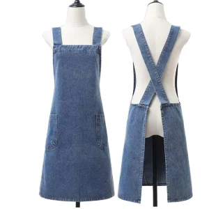 Factory Outlet Large Pockets Denim Gardening Bib Jean Apron for Cleaning Arts Cafe Work