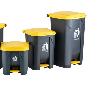 Factory Plastic Waste Pedal Bin 30L 40L 50L 60 L 70L 80L 100L Black Trash Can Outdoor Plastic Waste Bin with Yellow Lid