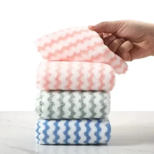 Factory Price Kitchen Wipes 15x20cm Coral Velvet Wave Design Wipes Microfibre Thickened Absorbent Wipes Household Cleaning Cloth