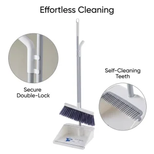 Factory Price Long Handle Broom and Dustpan Set Self-Cleaning Upright Storage Cleaning Tool with Logo Customization