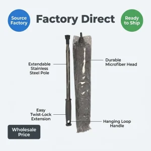 Factory Ready to Ship Customized Microfiber Duster Extendable Stainless Steel Telescopic Ceiling Pole