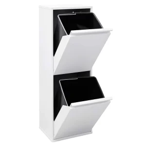Factory Supplier Steel Trash Cabinet With 2 Kitchen Bins Waste Bin With Separate Recycling Unit Trash Bin Cabinet