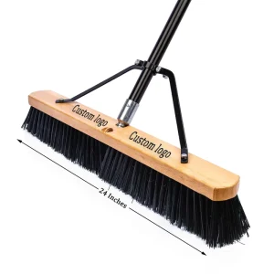 Factory Supply Customized 18 24 Inches Long Handle Heavy-Duty Floor Push Broom For Deck Driveway Garage Yard Patio Concrete