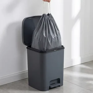 Factory Supply Disposable Side Gusset Embossing Plastic Bin Liner Bag Cotton Tie Drawstring Trash Bags