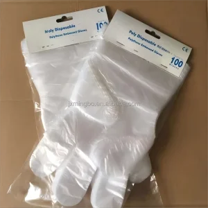Factory Supply PE Film Disposable Gloves with Hanging Hole 0.6g 100pcs Pack for Cleaning Catering Use