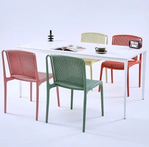 Factory Upholstered Plastic Dining Chair with Metal Material for Kitchen Table