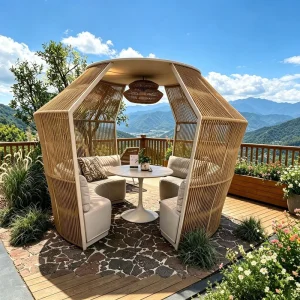 Factory Woven Rattan Outdoor Gazebo Waterproof UV Protected Luxury Villa Garden Furniture Modern Patio Pavilion