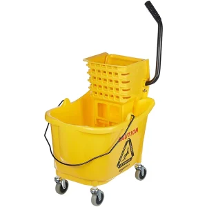 Factory Yellow Plastic Side Pressure Wringer Combination Multi Function Wheeled Commercial Mop Bucket