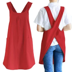Factory made Custom Cotton Kitchen Apron Cross style Sleeveless with Pockets Eco Friendly Baking and Household Use