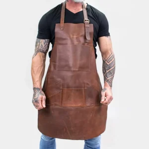 Fashion Customized logo Men’s High Quality PU Water Proof Double Layer Apron New Work Apron with Leather Belt