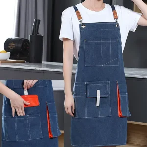 Fashion Durable Reusable Heavy Duty Sleeveless Polyester Workwear Apron Customized Logo Embroidery Printing Barista Barber