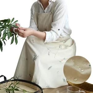 Fashion Embroidered Print Kitchen Cook Oil Proof Waterproof Custom Logo 100% Cotton Korean Style Women Aprons