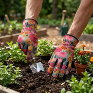 Fashion Floral Unisex Half Finger Garden Gloves Lightweight Breathable UV Protection Multi Purpose Work Gloves for Sports