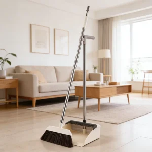 Fashion Standing Broom Dustpan Combo Soft Bristles Self Cleaning Ergonomic Grip PP Handle Handheld for Pet Hair Stain Removal