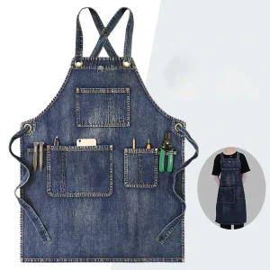 Fashion Washable Denim Cotton Hair Apron with Cross Adjustable Woven Straps Garden Beauty Anti Stain Home Use for Women