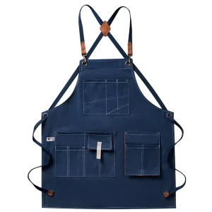 Fashion Workwear Sleeveless Apron Heavy Duty Washable Customized Logo Embroidery Printing for Bar Cocktail Barista Use