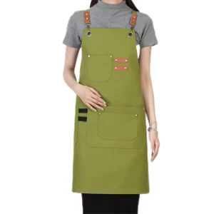 Fashionable Lime Green Sleeveless Apron with Custom Logo Embroidery Reusable Durable Workwear for Long Term Use Restaurants Bars