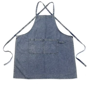 Fashionable Printed LOGO 100% Cotton Denim Apron for Barber Coffee Milk Tea Shop Kitchen and Home Work Clothes