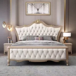 Faux Leather King Bed Frame with Padded Headboard Solid Timber Structure Nordic Style