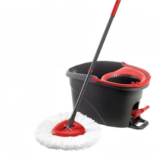 Fiber Mop and Bucket Set with Telescopic Steel Handle High Dehydration Rate 2 Mopheads for Household Floor Cleaning