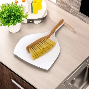 Flair Mini Multi Function Broom Dustpan Set Bamboo Wooden Hand Style Plastic with Magic Broom Handle for Desktop Home Cleaning