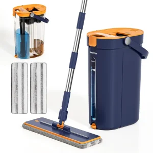 Flat Mop with Bucket Spin Mop Magic Handle Eco Friendly High Dehydration Rate Reusable Mop Pads for All Floor