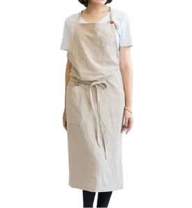 Flax Linen Kitchen Bib Apron Korean Japanese Style Heavy Duty Waist Cleaning Full Length Plain Washable