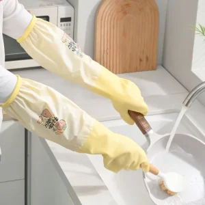 Fleece non slip housework gloves Household waterproof extended durable cleaning latex gloves Thickened kitchen