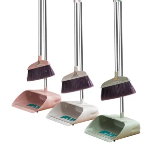 Flexible Soft Brush Portable Vertical Kitchen Cleaning Upright Dustpan Handle Broom Set Stainless Steel Eco friendly