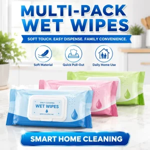 Flip Top Resealable Disposable Wet Wipes Multi Purpose Cleaning Cloths for Kitchen Bathroom and Furniture Dusting Tasks