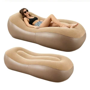 Flocked Blow up Lounge Chair PVC Ergonomic Air Lazy Sofa Bed Portable Inflatable Chaise for Camping Indoor Outdoor
