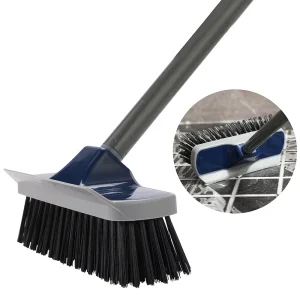 Floor Brush with Long Handle, Heavy Duty Scrub Brush, 2-in-1 Scrubber Squeegee Broom for Cleaning Patio, Pool, Garage, Bathroom