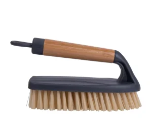 Floor Cleaning Brush Bamboo Handle Scrub Cleaning Brush with Durable Bristles for Bathroom