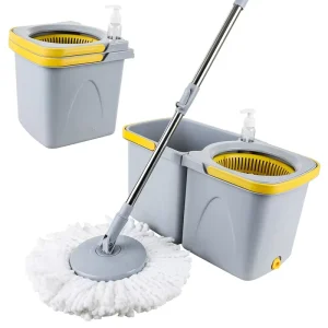 Floor Mop Cleaning Kit with Absorbent Mop and Easy-Wring Bucket for Residential and Commercial Use