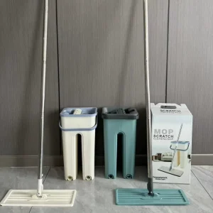 Floor Mop Set with Bucket, Washable Pads and Stainless Steel Pole