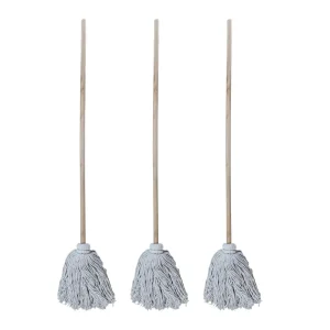 Floor Mop with Wooden Handle Traditional Long Handle Cleaning Tool White and Blue NO.9914