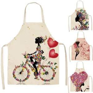 Flower Fairy French Linen Kitchen Set Adjustable Chef Colorful Floral Butterfly Aprons for Women