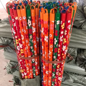 Flower PVC Covering Mopping Stick Household Items Wooden Broom Handle 120cm Length 2.2cm Diameter