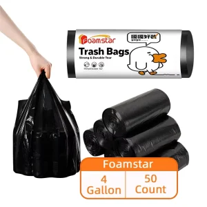 Foamstar 4 Gallons T Shirt Trash Bags PE Material Strong Durable Grocery Style Garbage Bags for Household and Commercial Use