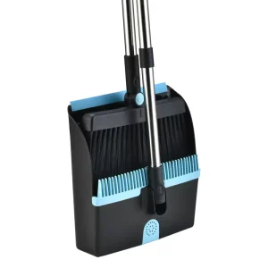 Foldable Broom and Dustpan Set for Home Stainless Steel Handle Soft Plastic Bristles Space Saving Standing Design Broom