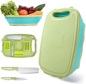 Foldable Collapsible Cutting Board and Drain Basket for Camping
