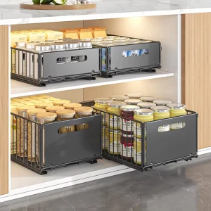 Foldable Floor Type Single Layer Spice Rack Sink Sliding Drawer Pull Out Basket Cabinet Wire Kitchen Storage Rack
