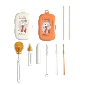 Foldable Silicone Baby Bottle Cleaning Kit with Spray Bottle Nipple Straw Brush and Storage Case
