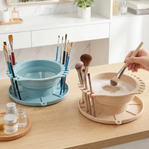 Foldable Silicone Makeup Brush Cleaner With Built in Palette Small Portable Brush Washing Bucket Brush Cleaning Bowl