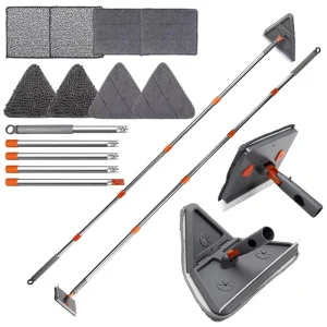 Foldable Triangular Multifunctional Ceiling Mop Rotatable Baseboard Splicing Rod Mop with Rubber Strip Household Cleaning Tools