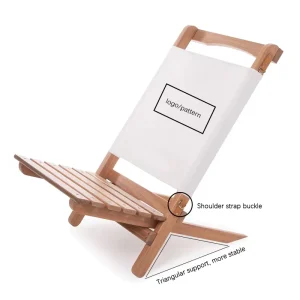 Folding Oxford Canvas Beach Lounge Chair with Wooden Frame and Shoulder Strap