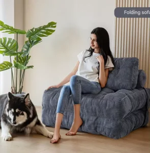 Folding Sofa Bed Convertible Sleeper Chair with Pillow and Back Support